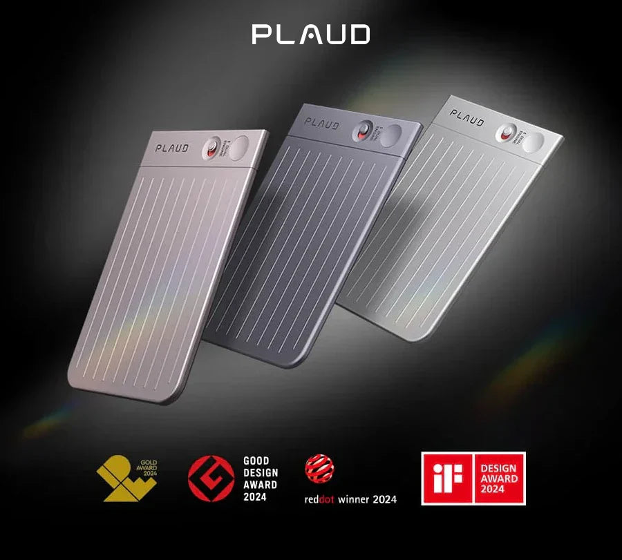 3色のPlaud Note Pro。グッドデザイン賞やiF、レッドドットなどのデザイン賞を受賞。