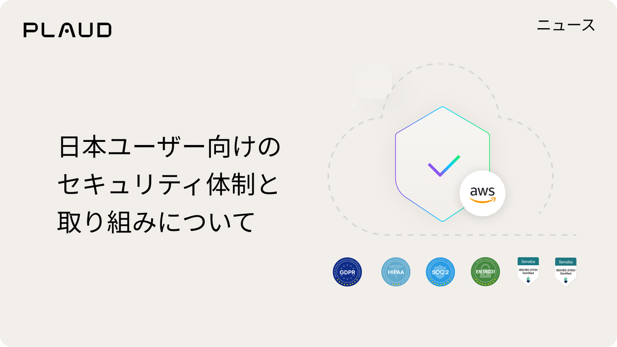 Plaudの日本ユーザー向けセキュリティ体制。GDPR、HIPAA、SOC 2、EN18031に準拠。