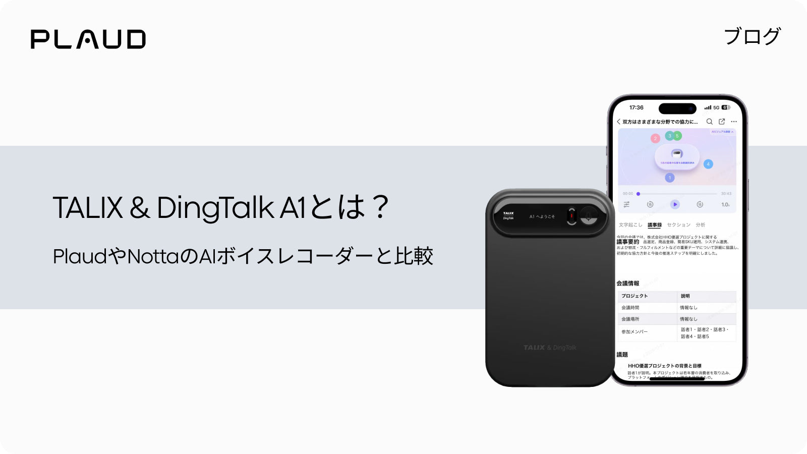 TALIX & DingTalk A1とPlaudのAIボイスレコーダーを比較するブログのバナー