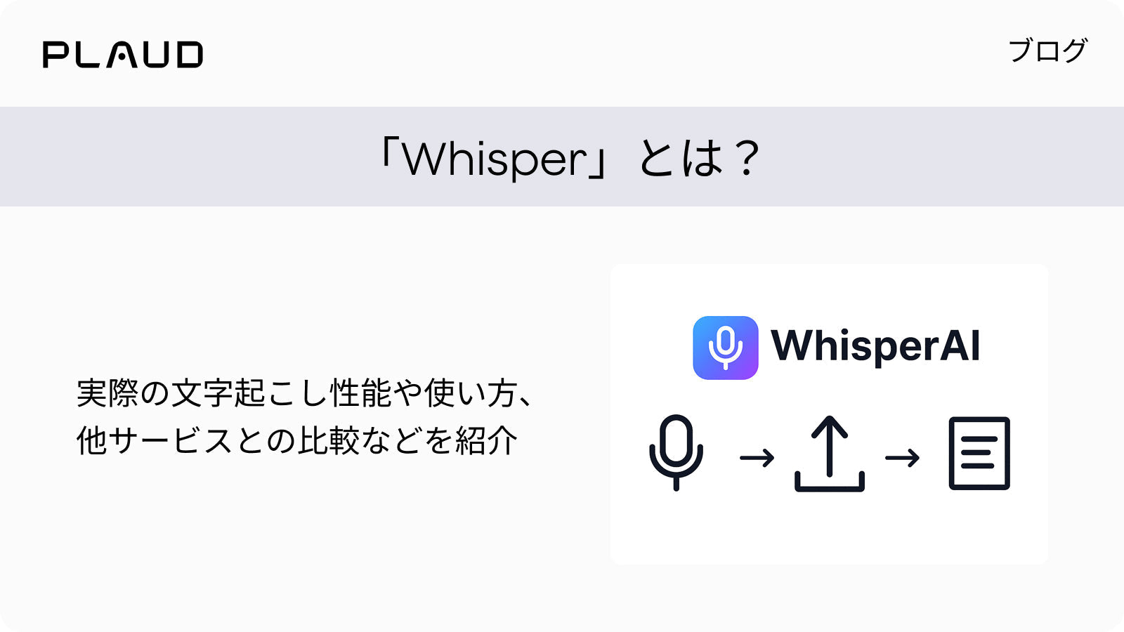 PlaudによるWhisper AIの解説。文字起こし性能や使い方、他サービスとの比較を紹介。