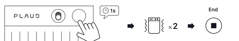 Plaud Note Proのボタンを1秒長押しし、2回の振動で録音を終了する手順。